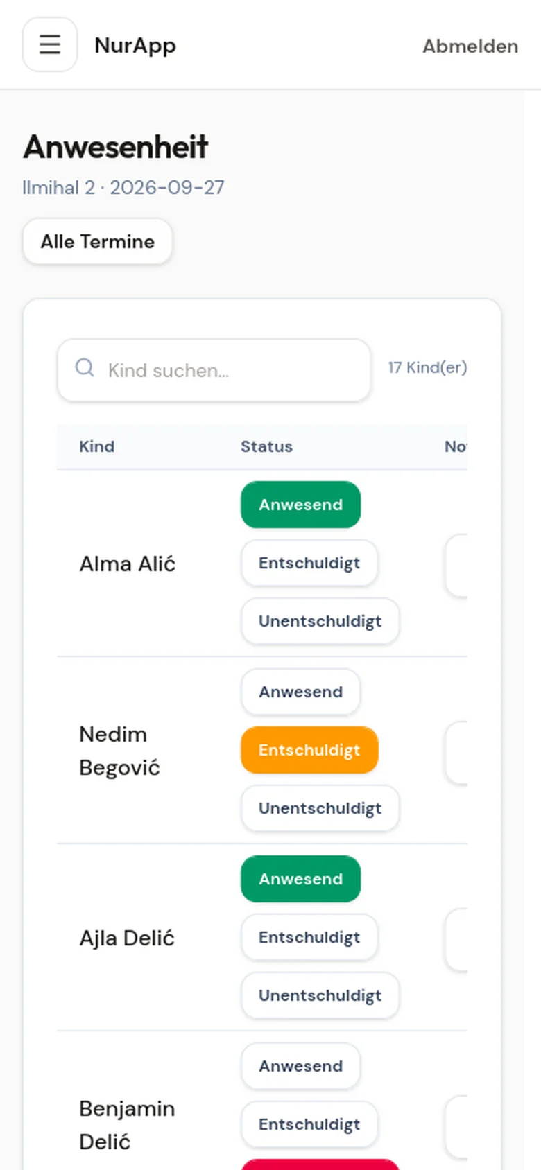 Anwesenheit einer Gruppe auf dem Smartphone erfassen